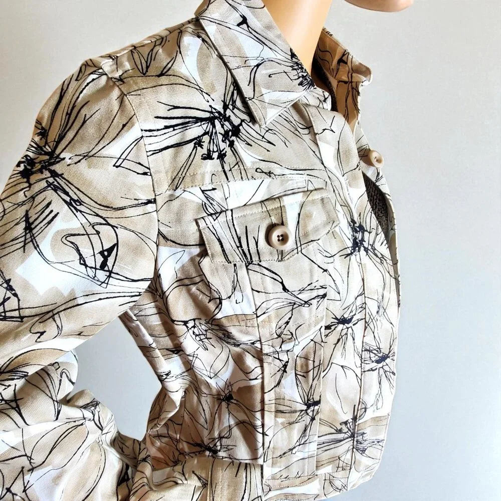Rafaella 100% Cotton Jacket Pockets Floral Abstract Size M - y2k - Picture 3 of 5